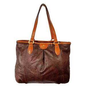 Etro Shoulder Bag Authentic w/serial# Paisley Jacquard Fabric Tote Leather Trim